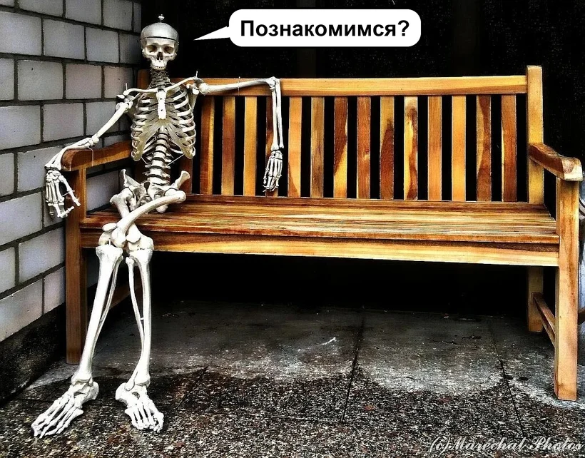 Скелет на скамейке всё ещё ждёт